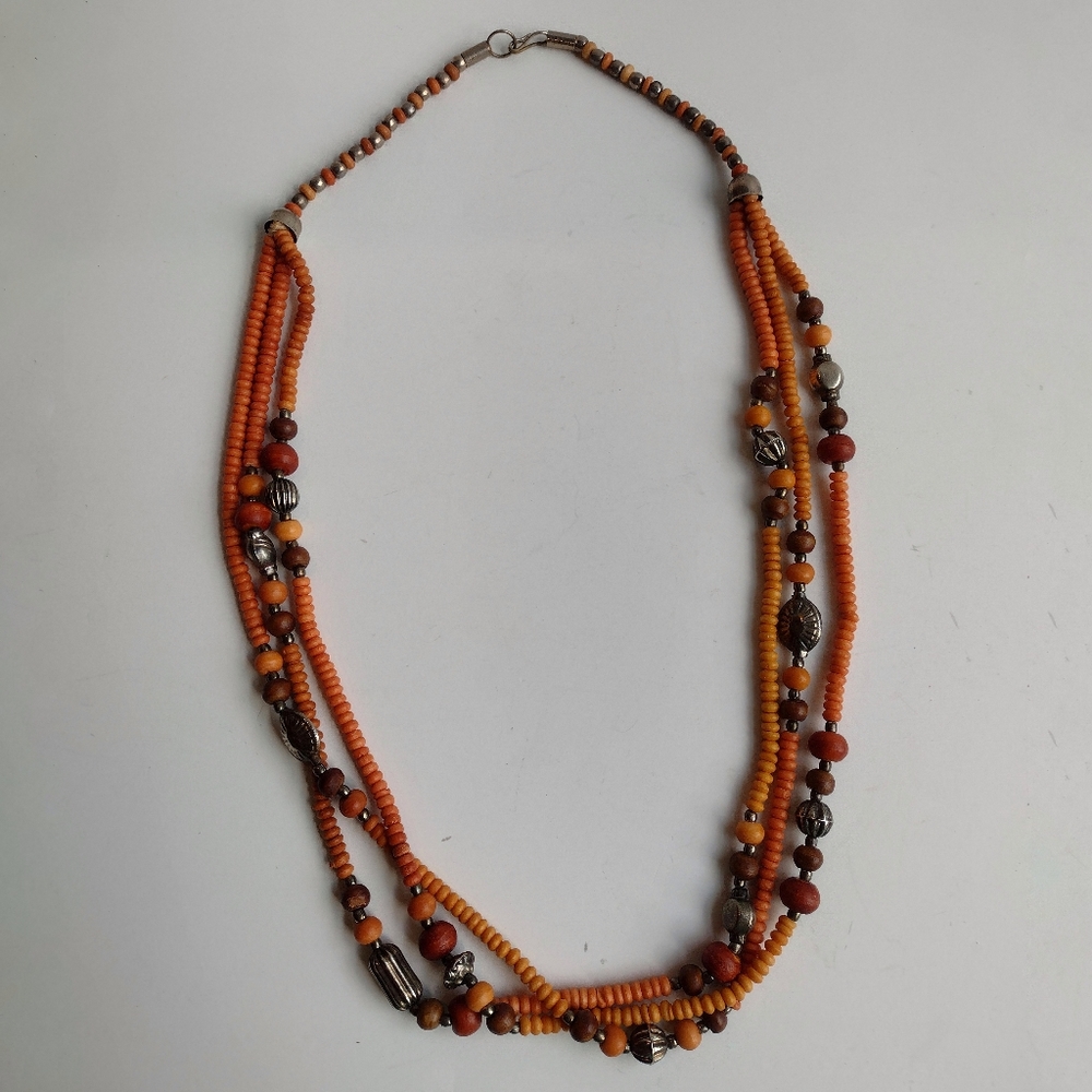 Vintage Beaded Necklace with Three Strands.